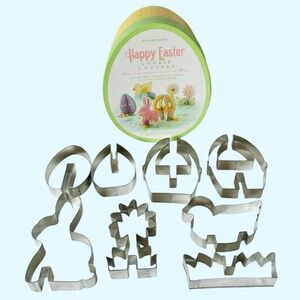 Williams Sonoma HAPPY EASTER 3D Cookie Cutters (8) Egg Bunny Duck Basket Grass